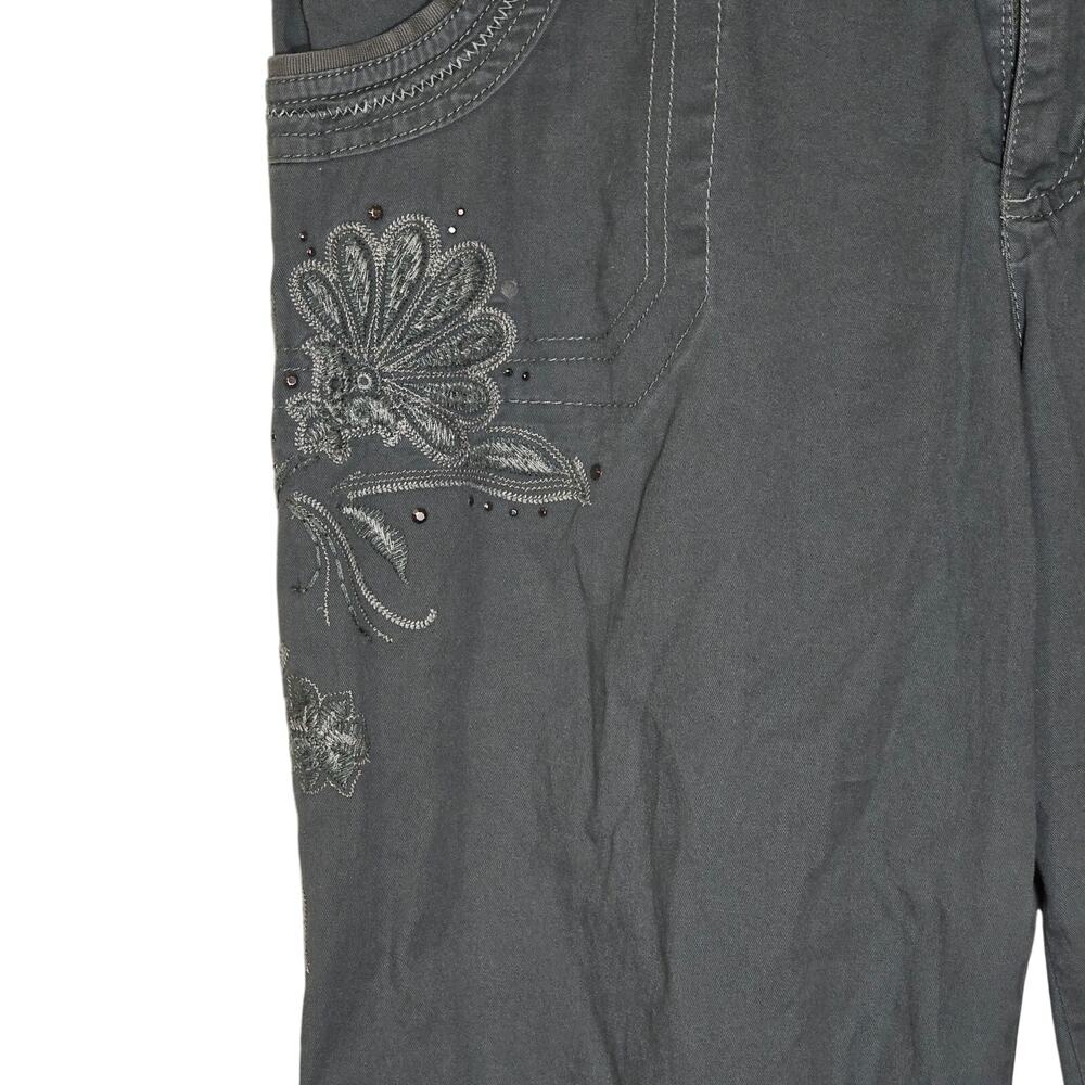 Gloria Vanderbilt Womens Sz 10 Olive Floral Embroidered Capri Pant Cinch Pockets - Picture 5 of 8
